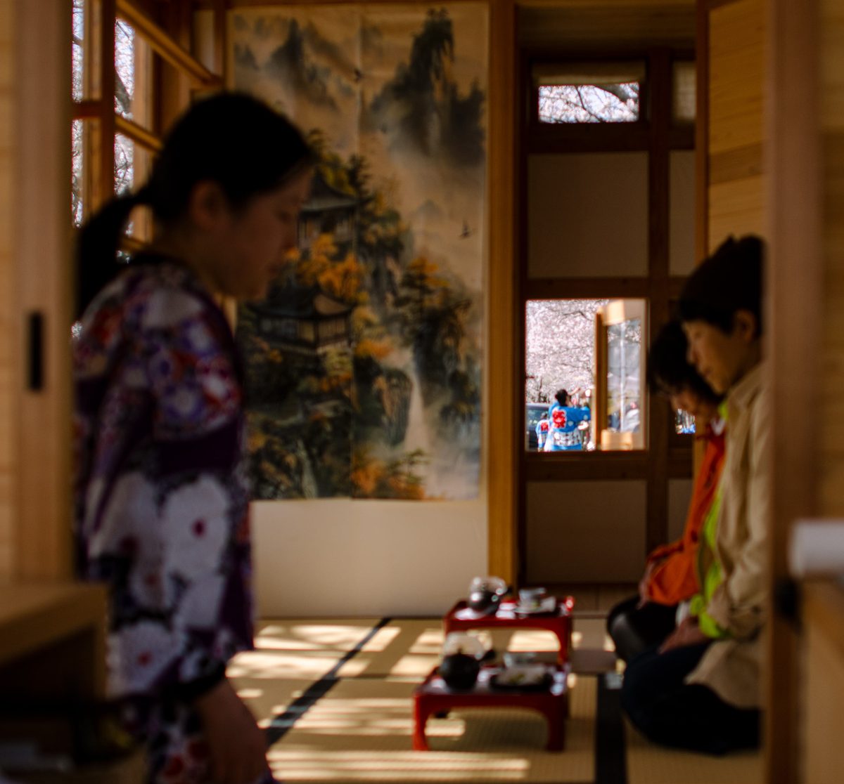 お茶旅「間」の茶室 内部　畳と障子